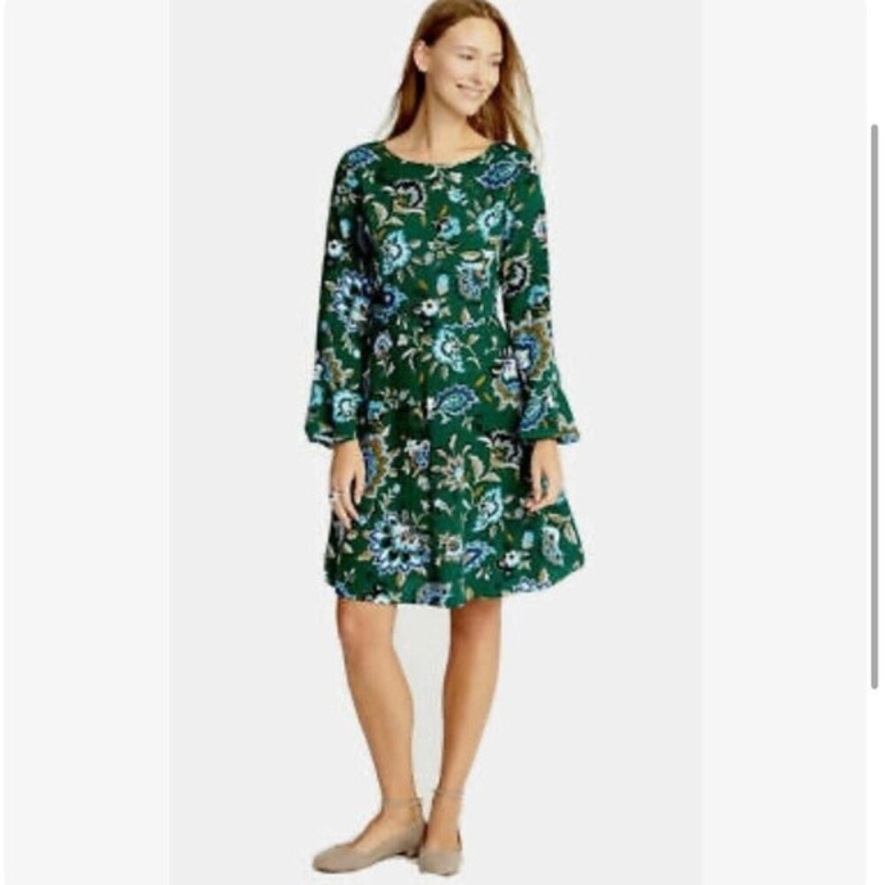 Old Navy long bell sleeve green and blue floral dress size 12